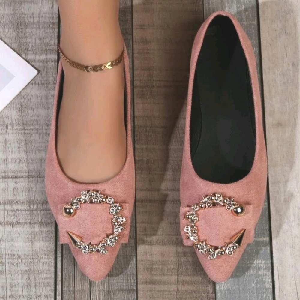Pink Suede Pointed Toe Ballet Flats sz8